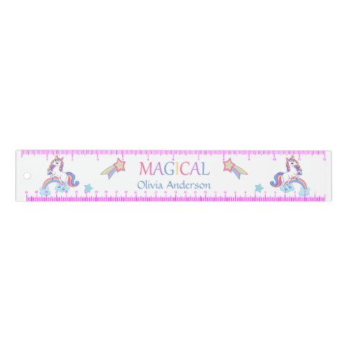 Magical Unicorn And Rainbow Personalized Purple   Ruler