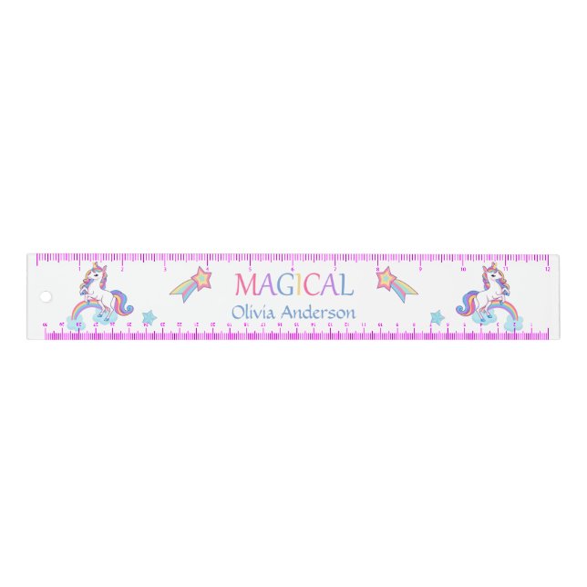 Magical Unicorn And Rainbow Personalized Purple   Ruler (Front)