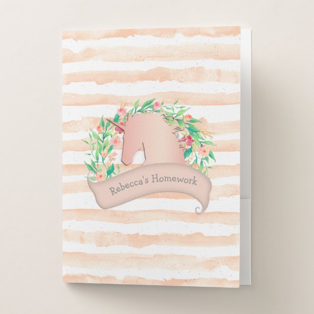 Magical Unicorn and Stripes Personalized Homework Pocket Folder (Front)