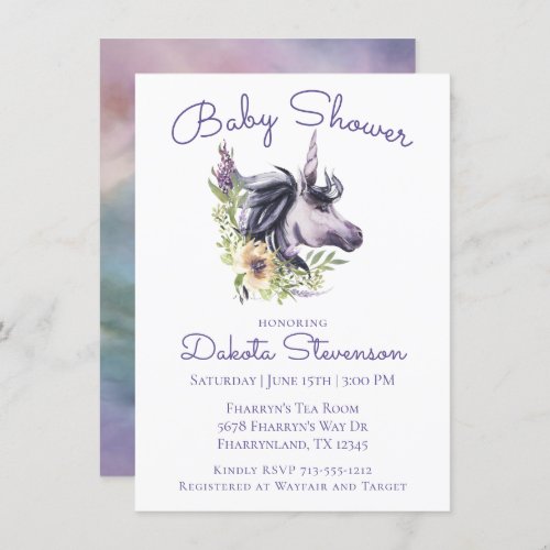 Magical Unicorn Baby Shower  Modern Watercolor Invitation