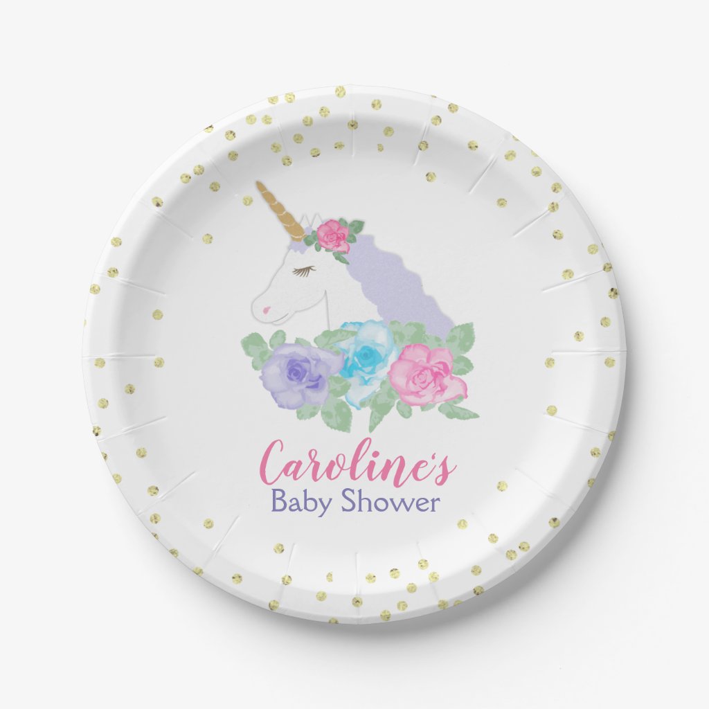 Magical Unicorn Baby Shower Paper Plate
