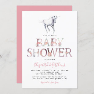 Magical Unicorn Baby Shower Pink Floral Girl Invitation