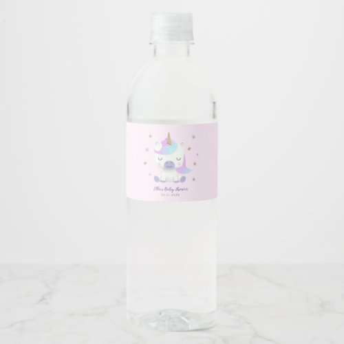 Magical Unicorn Baby Shower Pink Water Bottle Label
