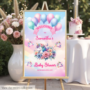 Magical unicorn baby shower sign for girls in soft
