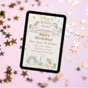 Magical Unicorn Birthday Awaits Illustrated  Invitation