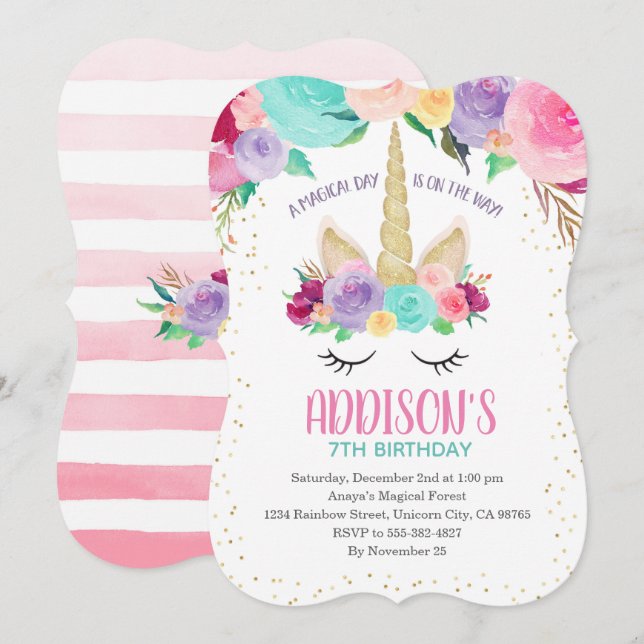 Magical Unicorn Birthday Baby Shower Invitations (Front/Back)