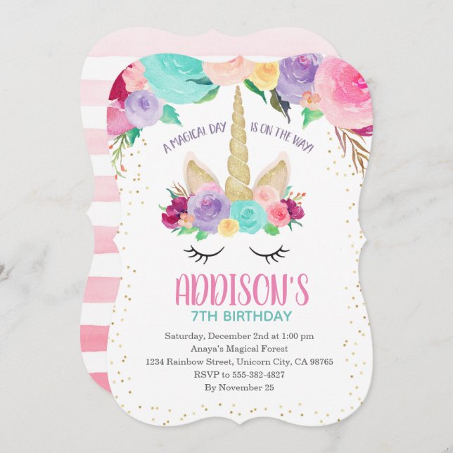 Magical Unicorn Birthday Baby Shower Invitations (Front/Back)