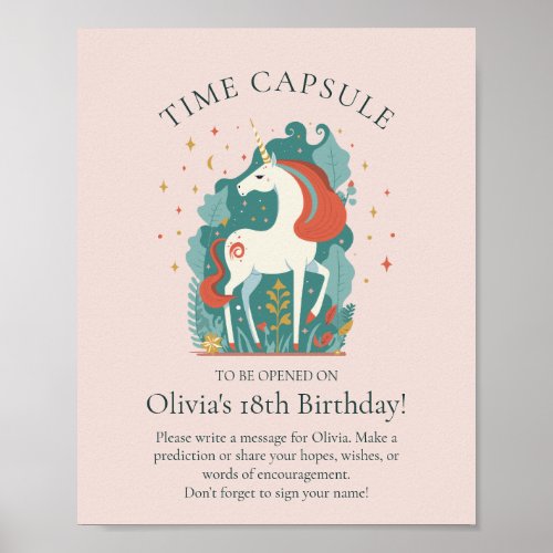 Magical Unicorn Birthday Baby Shower Time Capsule Poster