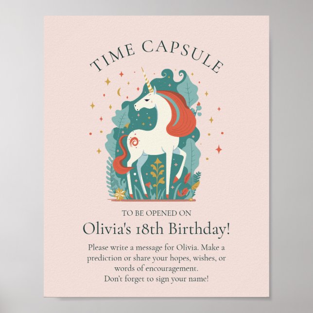 Magical Unicorn Birthday Baby Shower Time Capsule Poster (Front)
