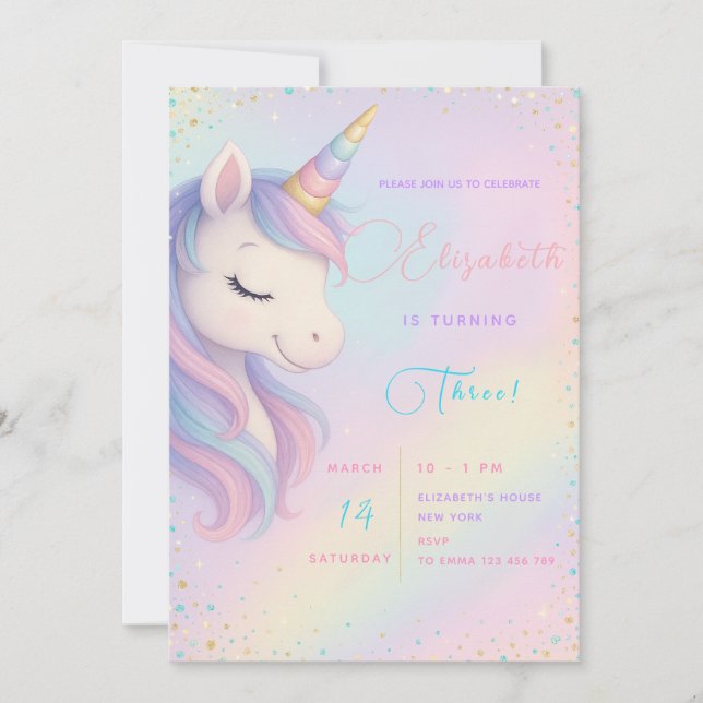 Magical Unicorn Birthday Bash Invite (Front)