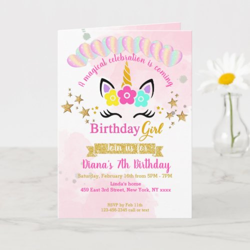 Magical unicorn Birthday card for girls