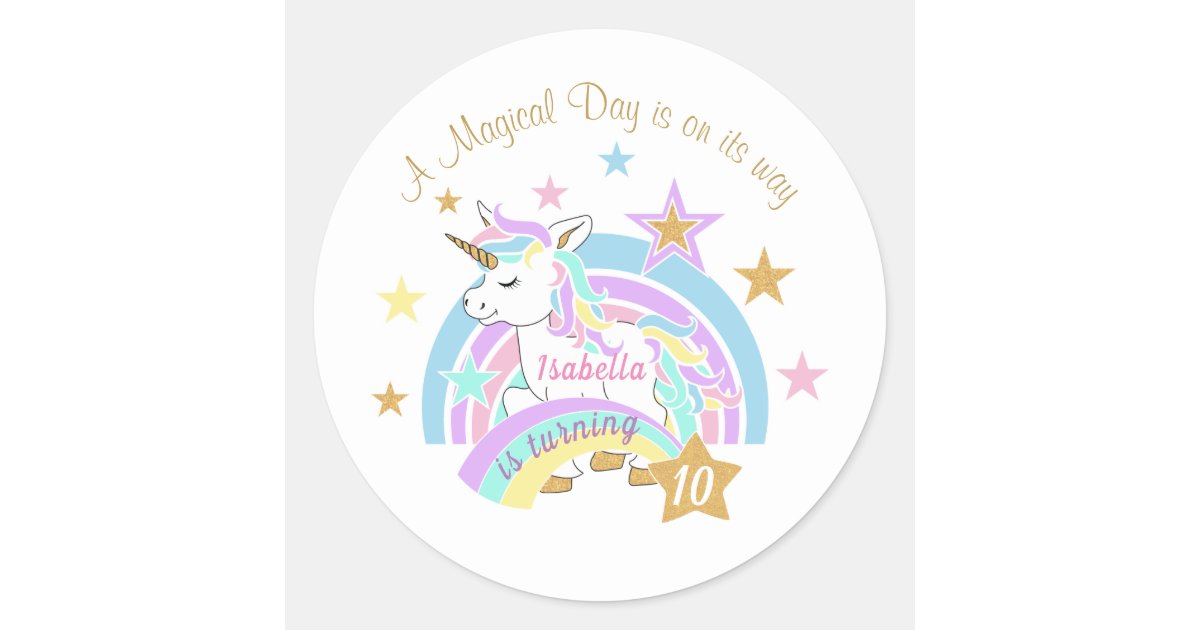 magical unicorn birthday classic round sticker zazzlecom