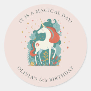 Magical Unicorn Birthday Classic Round Sticker