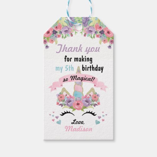 Magical Unicorn Birthday Favor Gift Tags