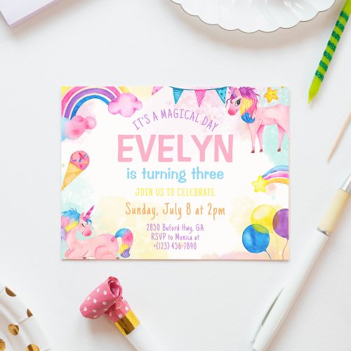 Magical Unicorn Birthday Girl Invitation Card