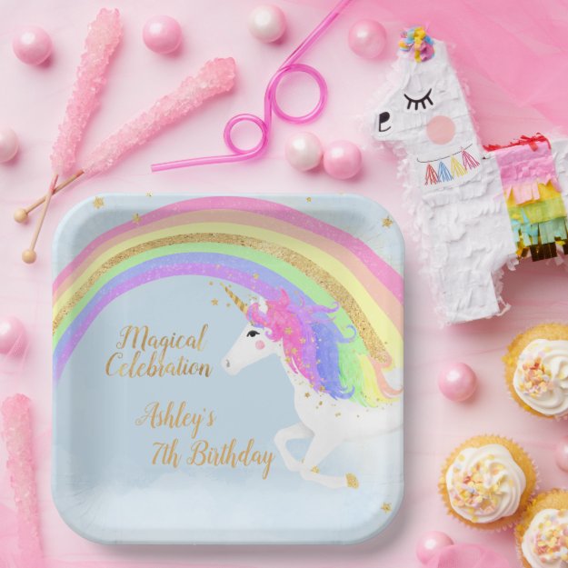 Magical Unicorn Birthday  | Gold Rainbow Paper Plates