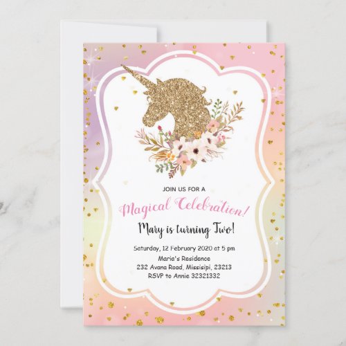 Magical unicorn birthday invitation