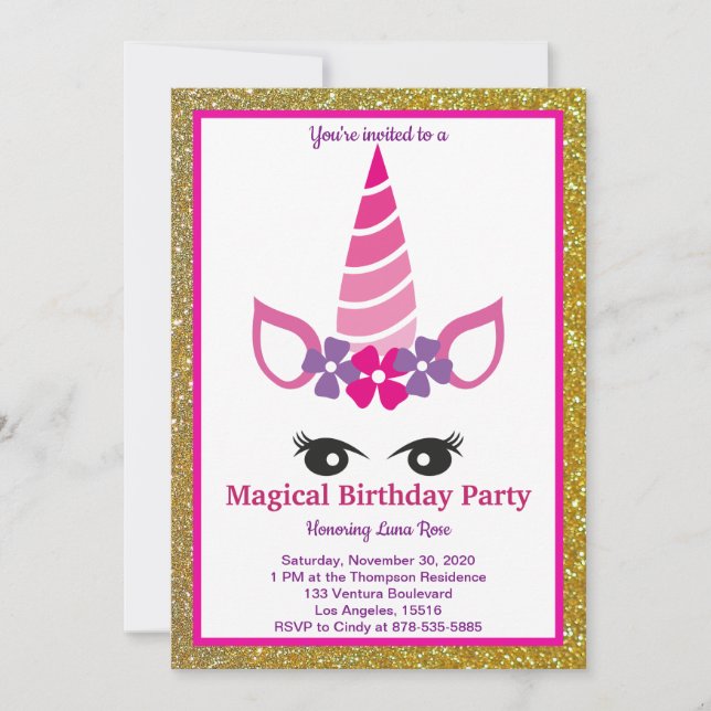Magical Unicorn Birthday Invitation (Front)