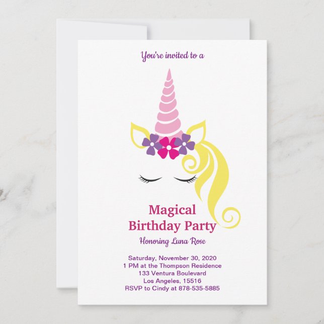 Magical Unicorn Birthday Invitation (Front)