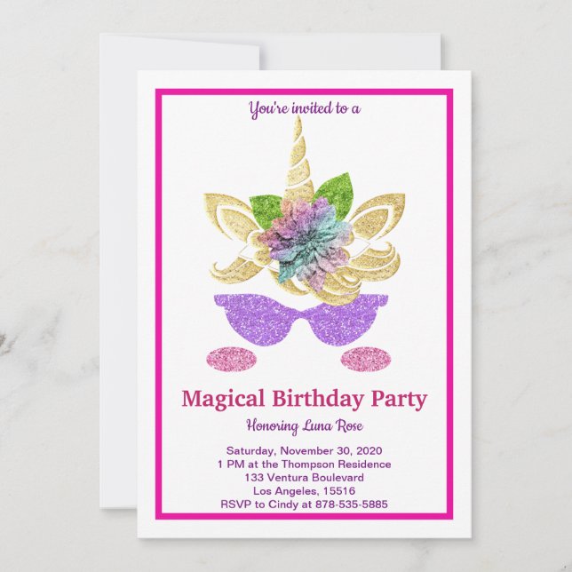 Magical Unicorn Birthday Invitation (Front)