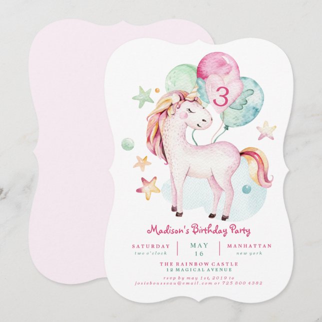 Magical Unicorn Birthday Invitation (Front/Back)