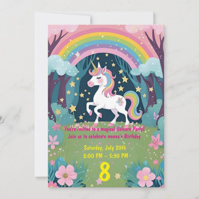 Magical Unicorn Birthday Invitation for Girls (Front)