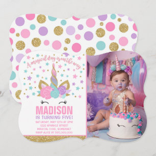 Magical Unicorn Birthday Invitation Pink Gold