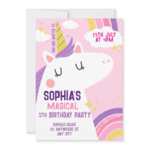 Magical Unicorn Birthday Invitation Rainbow