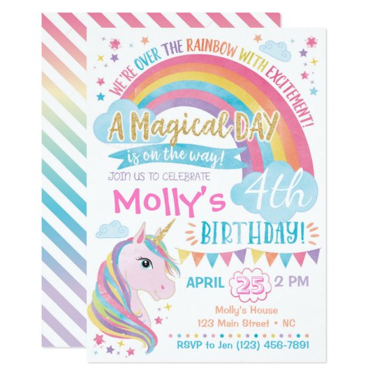 magical unicorn birthday invitation rainbow invite zazzlecom