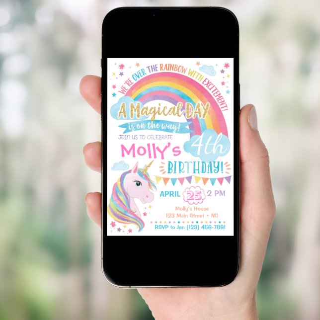 Magical Unicorn Birthday Invitation Rainbow Invite (Front Digital)