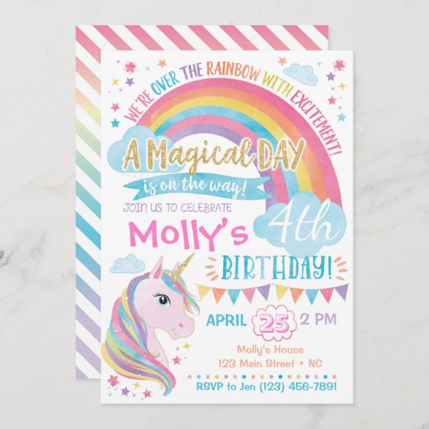 Magical Unicorn Birthday Invitation Rainbow Invite