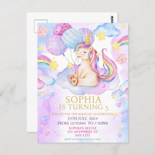Magical Unicorn Birthday Invitation Rainbow Postcard