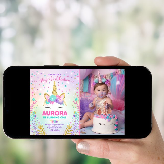 Magical Unicorn Birthday Invitation Unicorn Party (Front Digital)