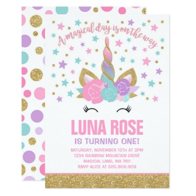 rainbow unicorn face birthday party invitations zazzle com
