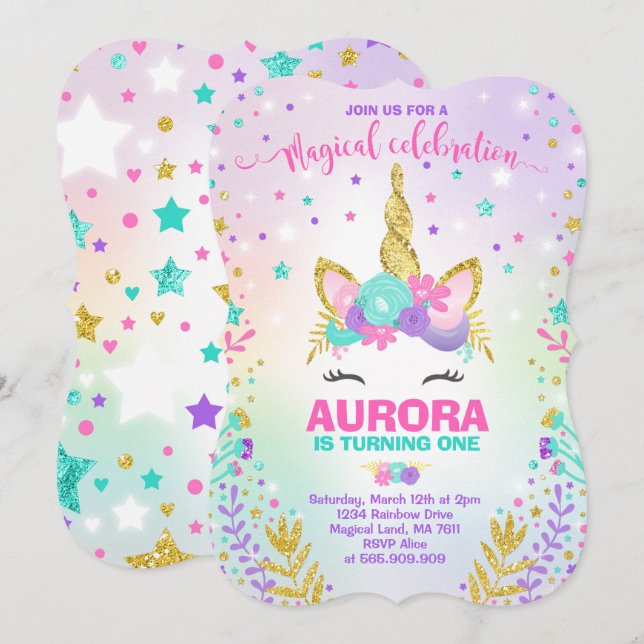 Magical Unicorn Birthday Invitation Unicorn Party (Front/Back)