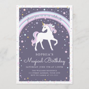 Magical Unicorn Birthday Invite by Whimzy_Designs at Zazzle