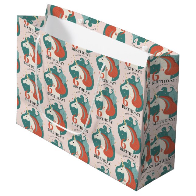 Magical Unicorn Birthday Large Gift Bag (Front Angled)