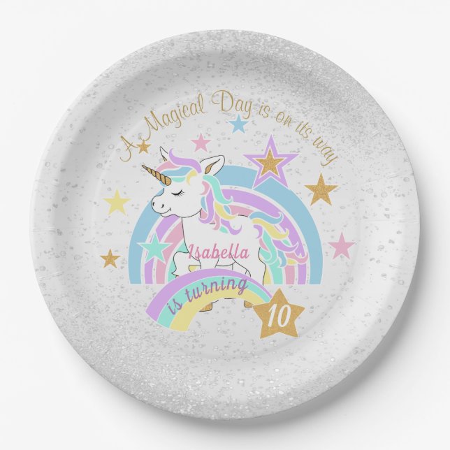Magical Unicorn Birthday Paper Plates (Front)