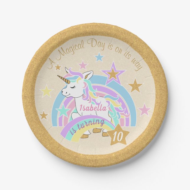 Magical Unicorn Birthday Paper Plates (Front)