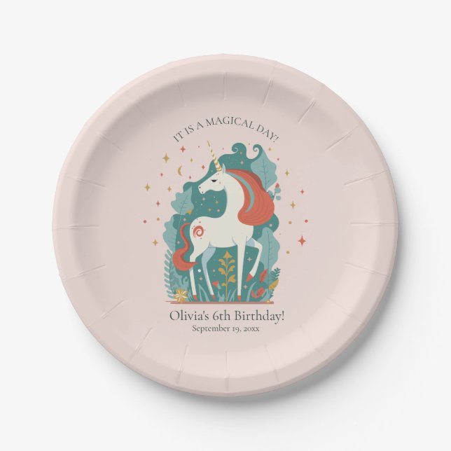 Magical Unicorn Birthday Paper Plates (Front)