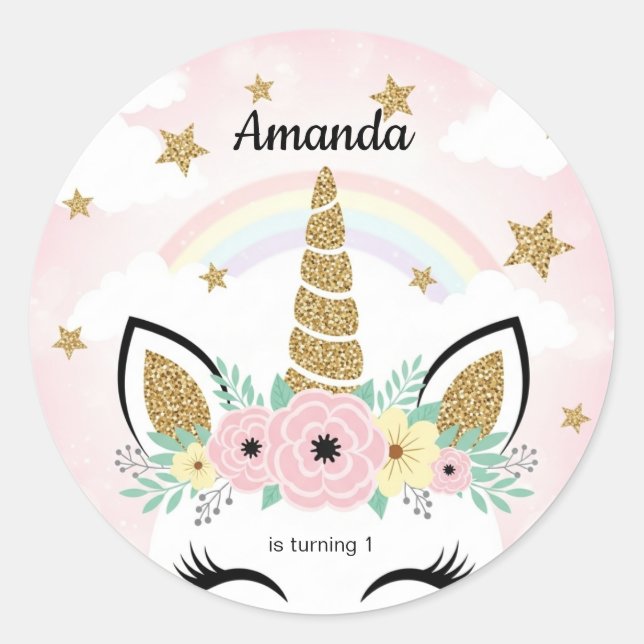 Magical Unicorn Birthday Party Favor Stickers (Front)