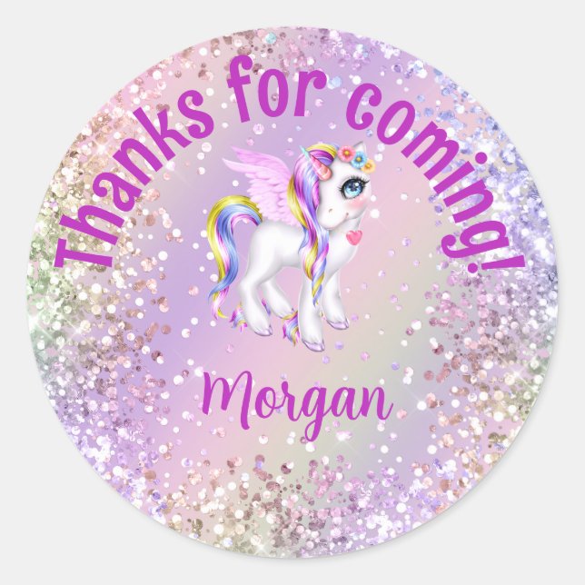 Magical Unicorn Birthday Party  Favors Classic Round Sticker (Front)