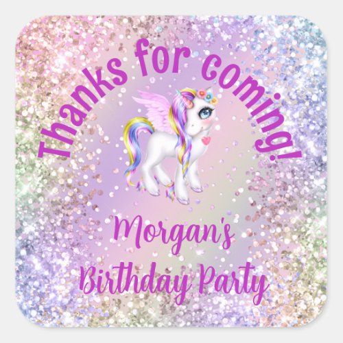 Magical Unicorn Birthday Party  Favors Square Sticker