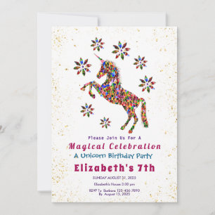 Magical Unicorn Birthday Party Glitter Personalize Invitation