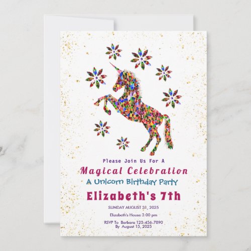 Magical Unicorn Birthday Party Glitter Personalize Invitation