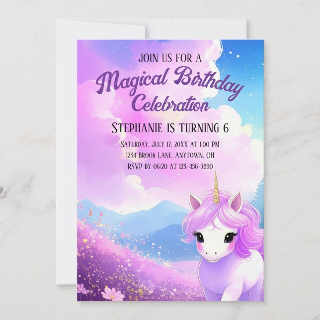Magical Unicorn Birthday Party Invitation (Front)