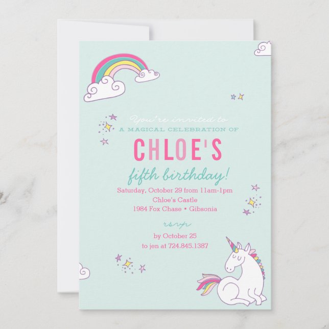 Magical Unicorn Birthday Party Invitation (Front)