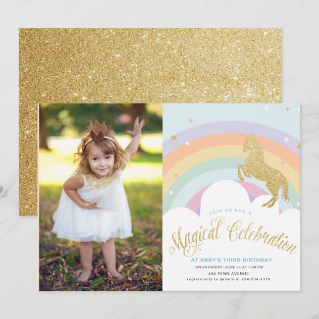 MAGICAL UNICORN BIRTHDAY PARTY INVITATION (Front/Back)