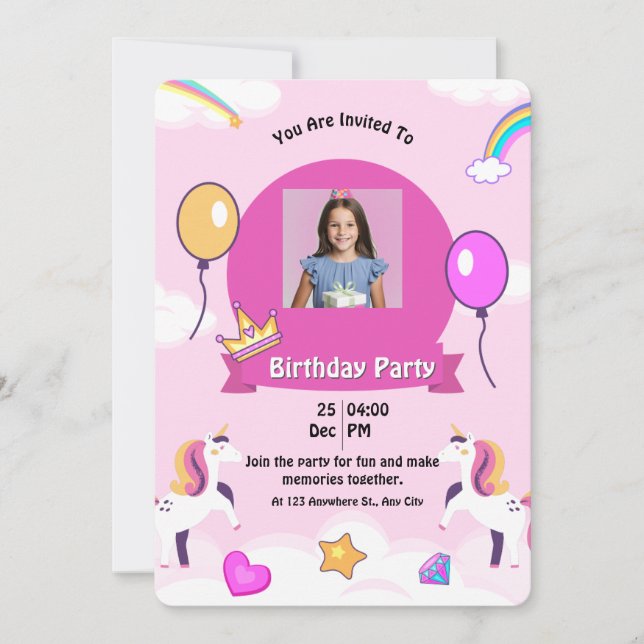 Magical Unicorn Birthday Party Invitation (Front)