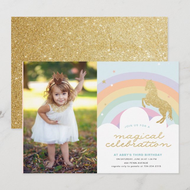 MAGICAL UNICORN BIRTHDAY PARTY INVITATION (Front/Back)